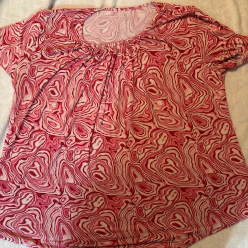 PEVRL Women's 3XL Short Sleeve Pink/White Abstract Swirl Blouse